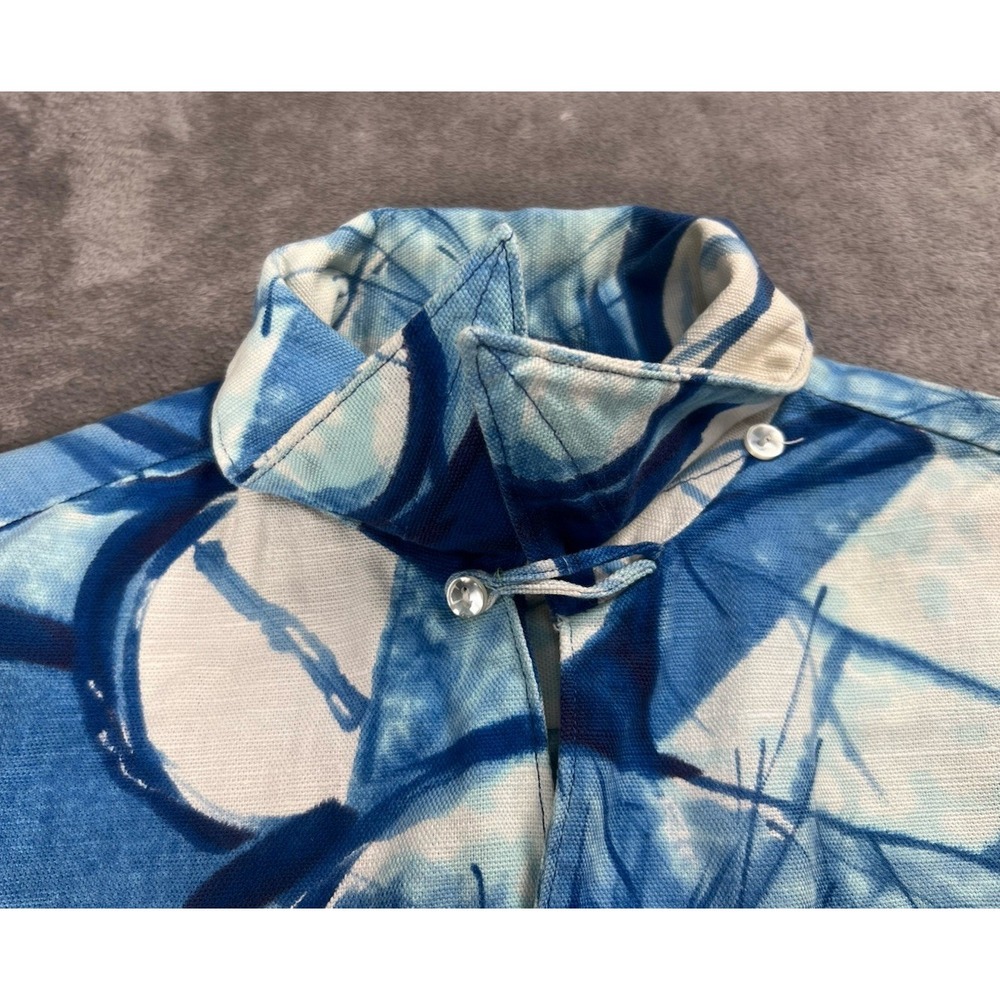Vintage Don Loper California Barkcloth Shirt‎ Mens L Blue Geometric Abstract USA - Picture 6 of 9